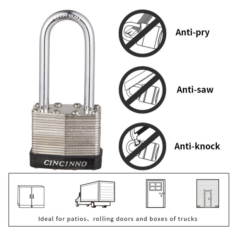 CINCINNO 40mm Keyed Alike Nickel Plated Laminated Steel Padlock, 1-9/16" Wide Body 2-inch Long Shackle Padlocks with Keys Pack of 12 - Image 4